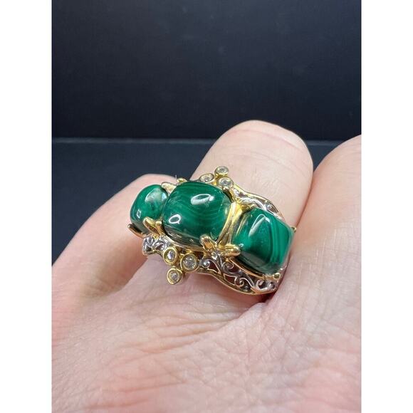 NEW Malachite two toned ring in sterling silver size 7 - Picture 8 of 16